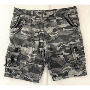 Nick Danger Mens Cargo Shorts 38 Gray Camo Utility Skater Y2K Multi Pocket